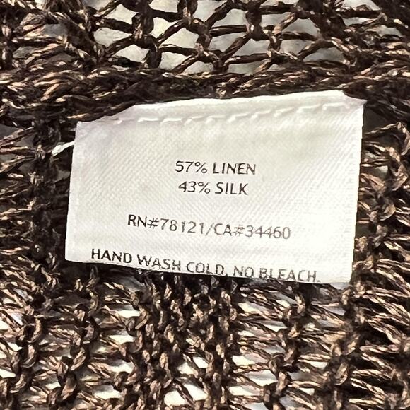 Eileen Fisher Cardigan Womens Medium Linen Silk Open Knit Long Sleeve Sweater - Picture 9 of 9